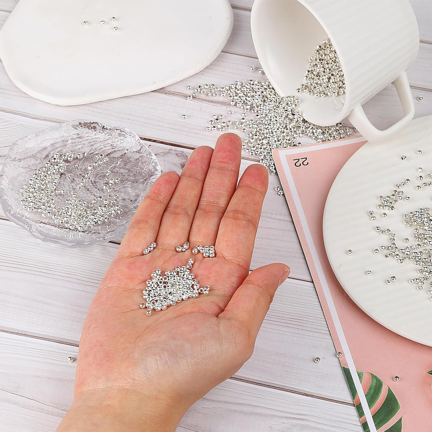 1500PCS 3Mm Smooth round Spacer Beads, Mini Silver Plated Metal Beads Loose Smal