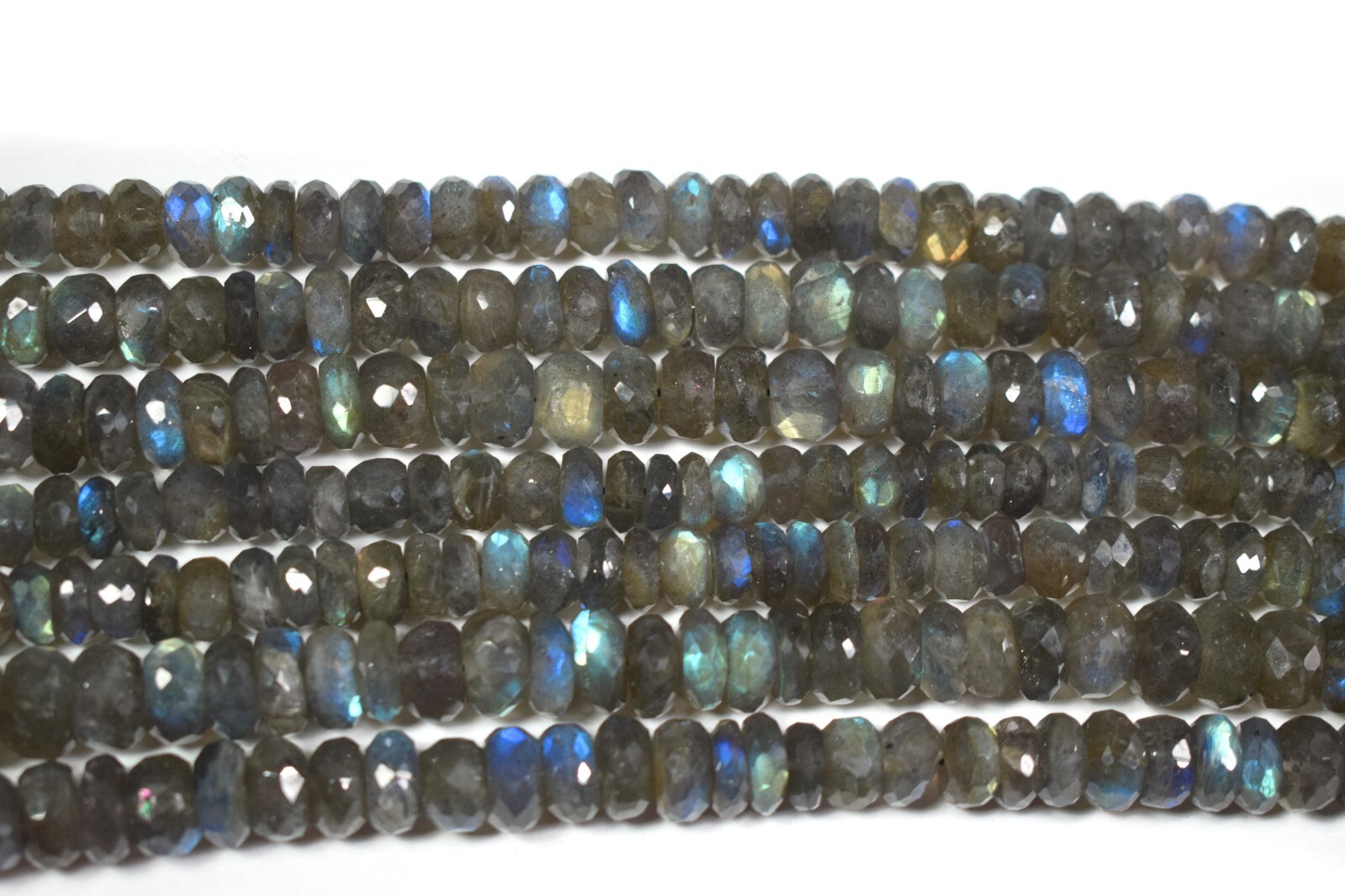 Natural Fully Blue Flashy Labradorite Faceted Rondelle 8-9MM Gemstone Beads 8″