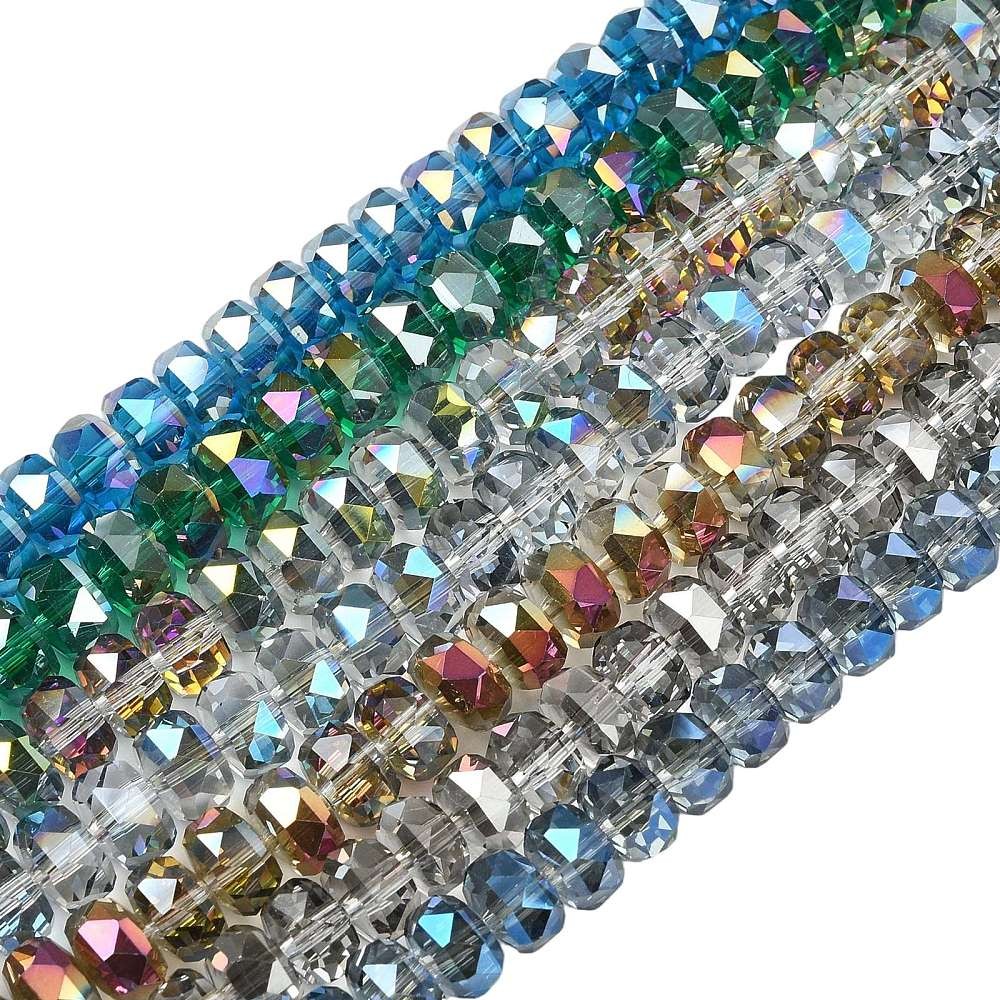 230pcs Electroplate Transparent Glass Beads Strands Rondelle Glass Bead for DIY