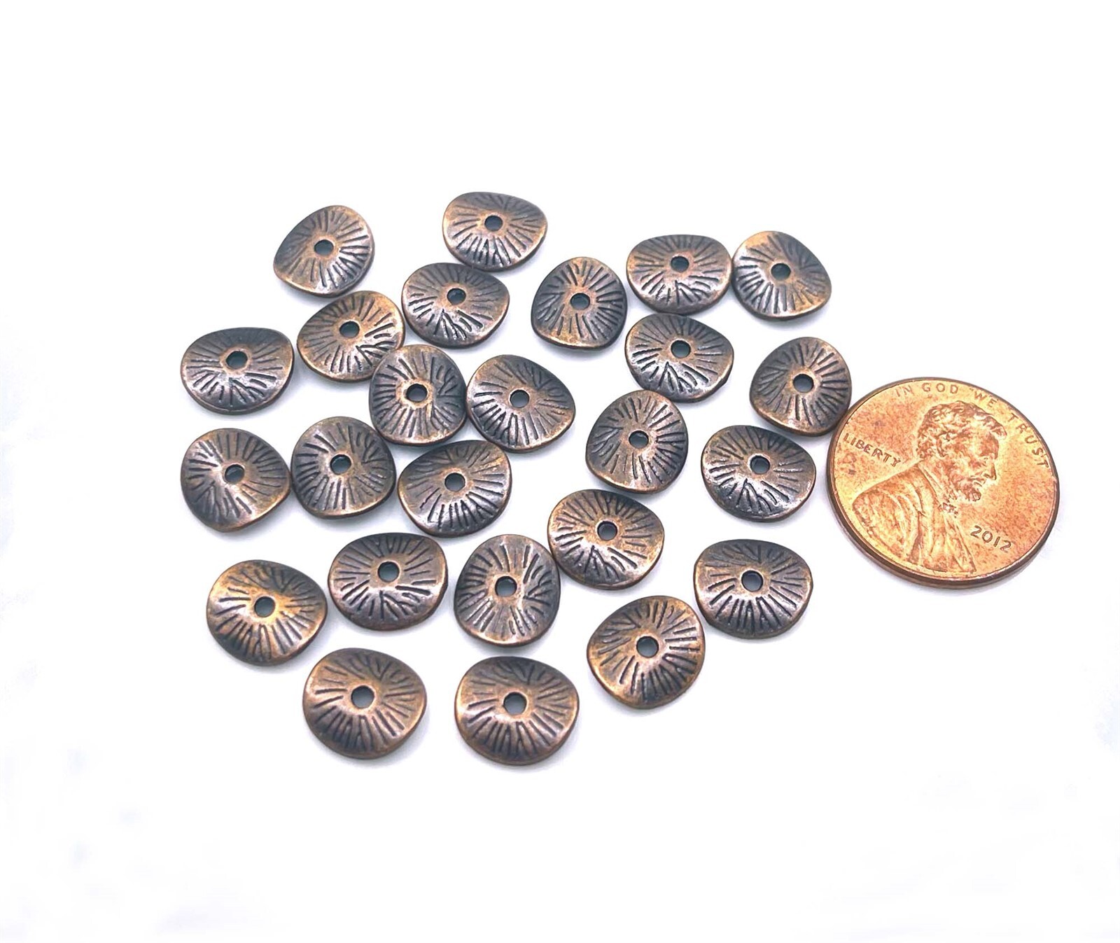 50 Antique Copper Pewter Disc Wavy Spacer Rondelle beads 9mm