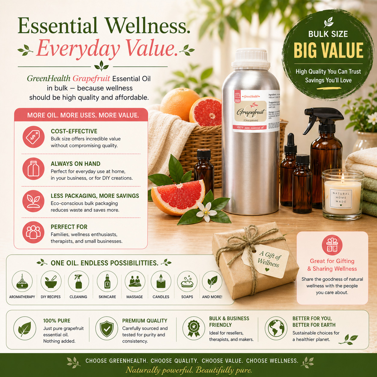 32 fl oz Grapefruit Essential Oil (100% Pure & Natural)