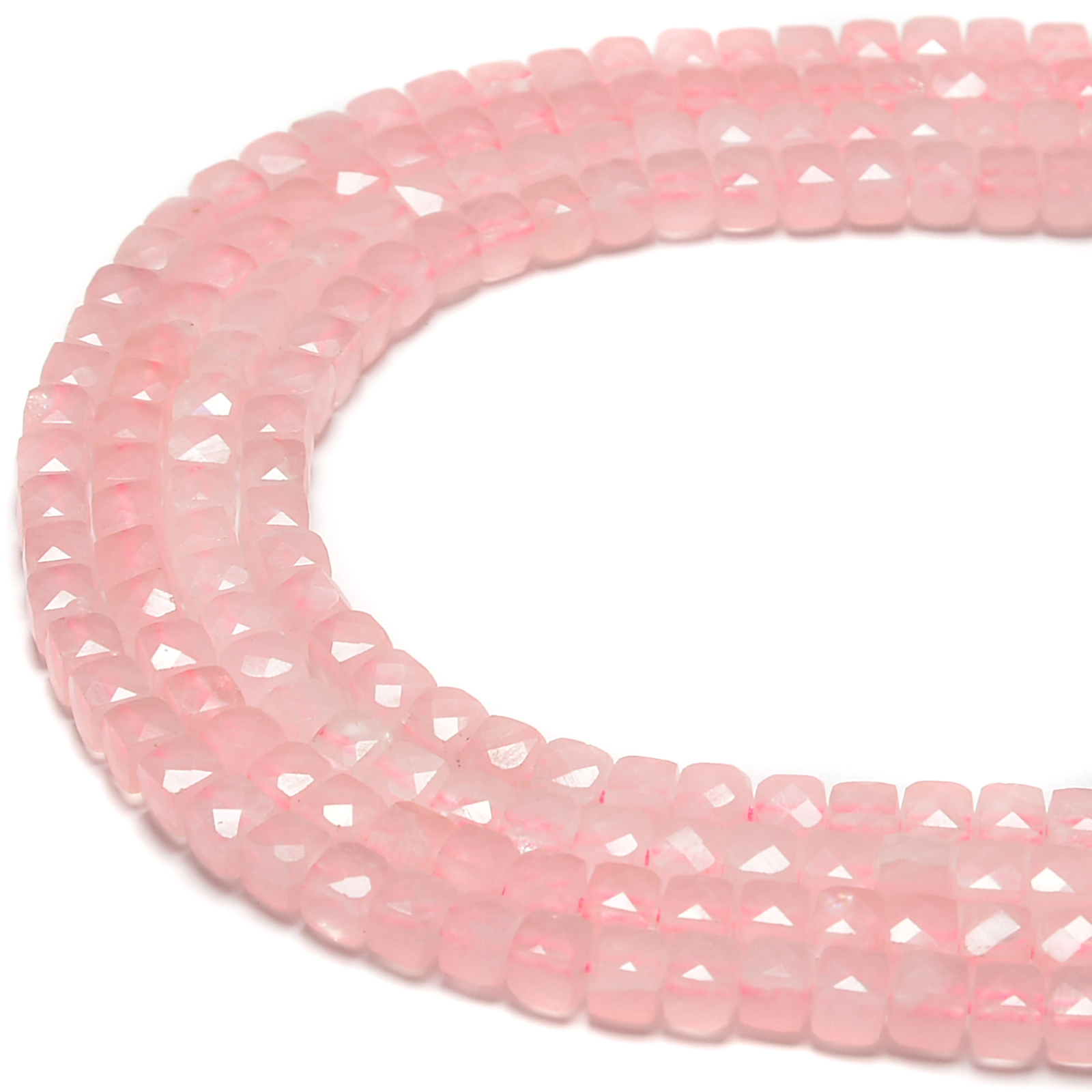 Rose Quartz Faceted Square Cube Beads Size 4mm 5mm 15.5″ Strand