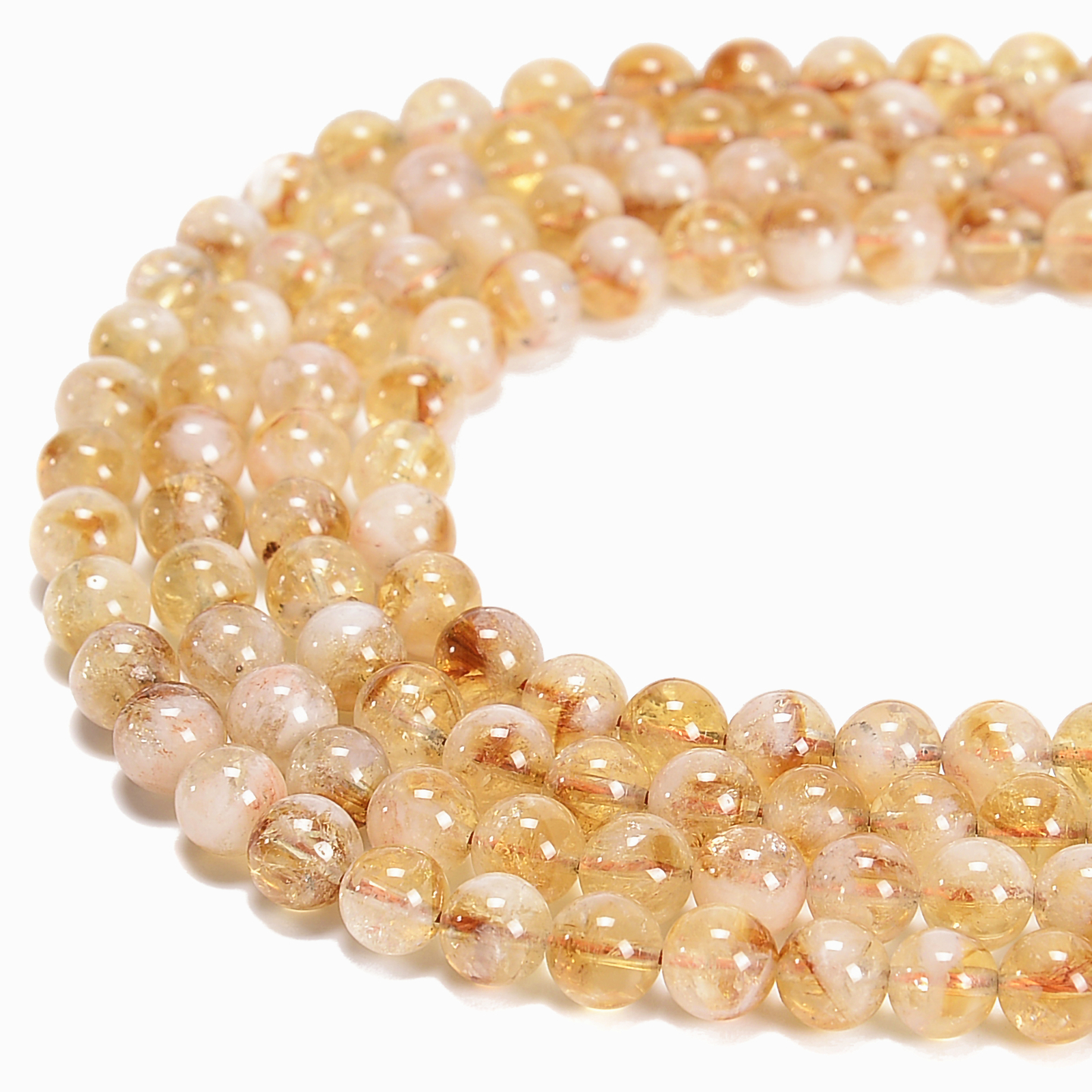 Natural Citrine Smooth Round Beads Size 6mm 8mm 10mm 12mm 15.5” Strand