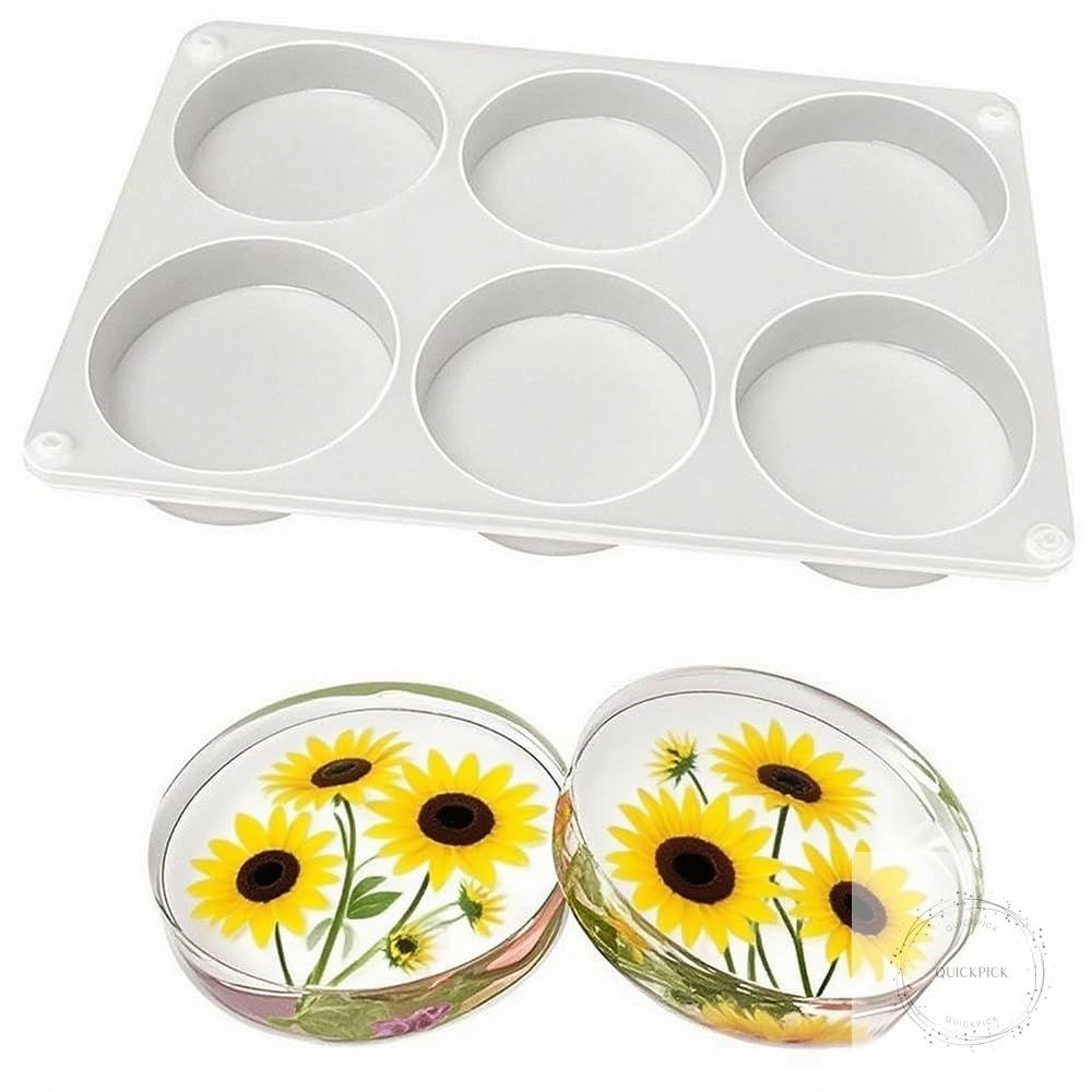 6-Cavity Deep Round Coaster Silicone Molds for Epoxy Resin 4 Inches Coaster Resi