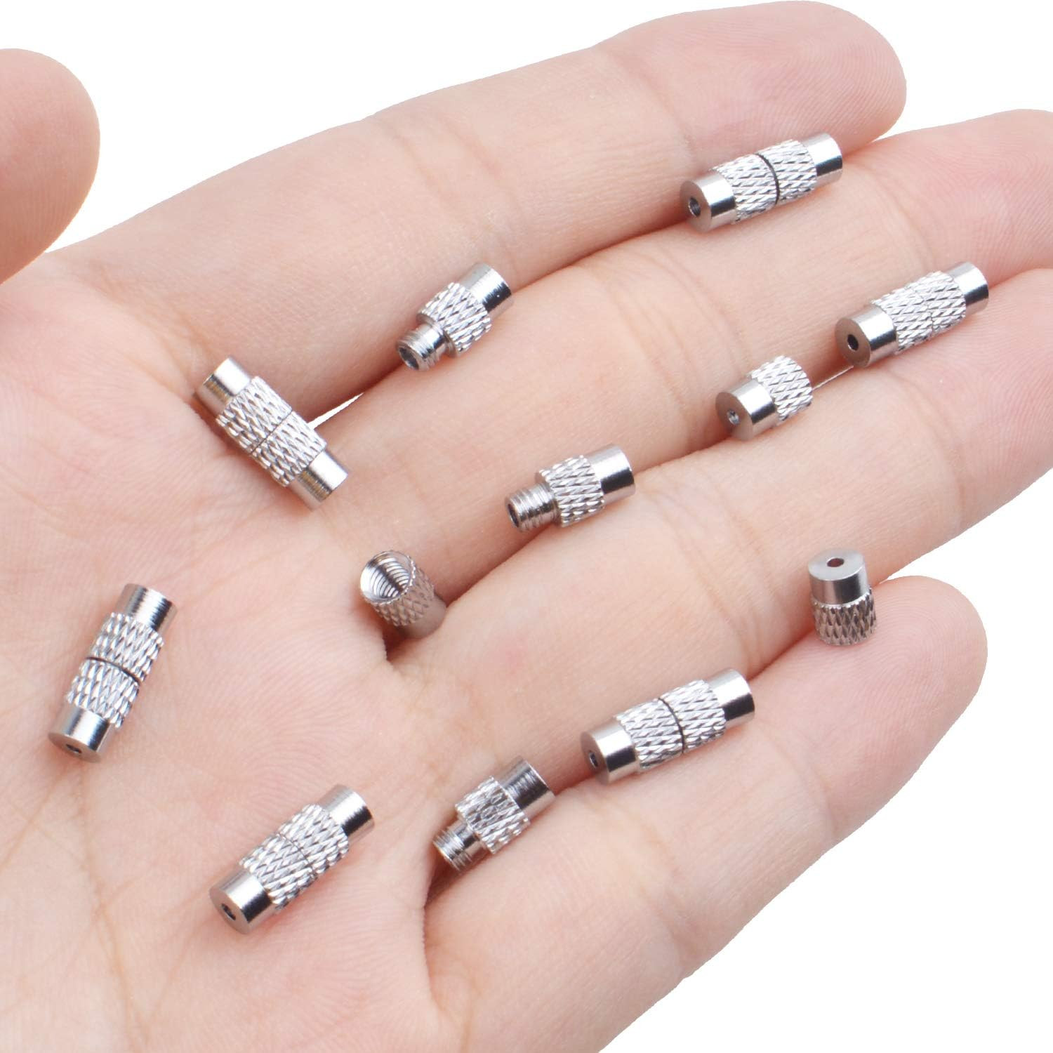 50Pcs Silver Brass Barrel Screw Clasps Cord End Caps for Jewelry Making