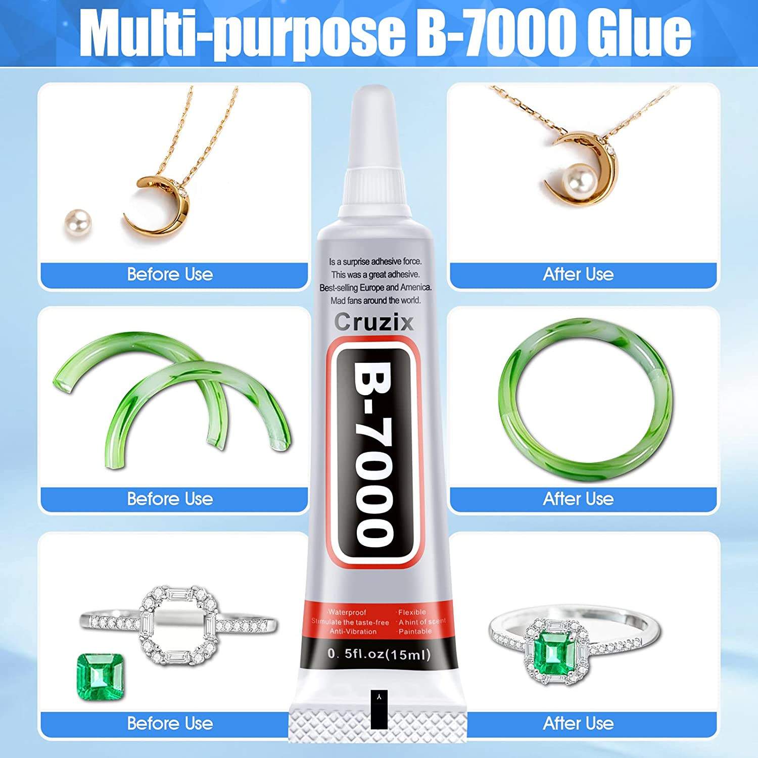 B-7000 Glue Clear for Rhinestone Crafts, Jewelry and Bead Adhesive B7000 Semi Fl