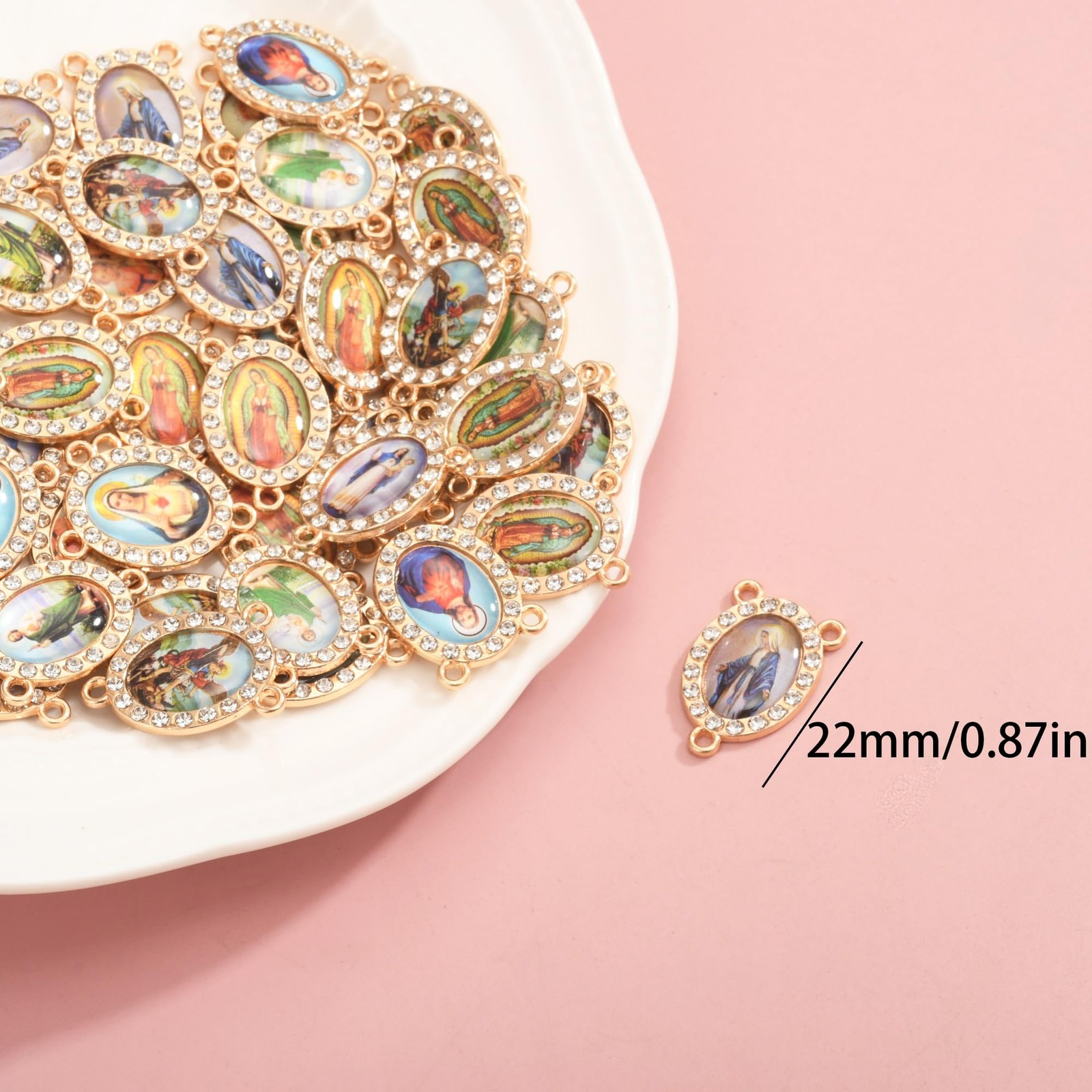 30pcs Mix 3-Way Religious Rosary Centerpiece Connectors Enamel Alloy Rhinesto…