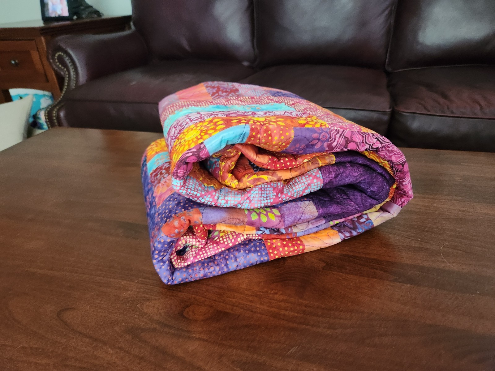 Homemade Quilt 52″ x 67″ Rail Fence pattern Modern BATIKS