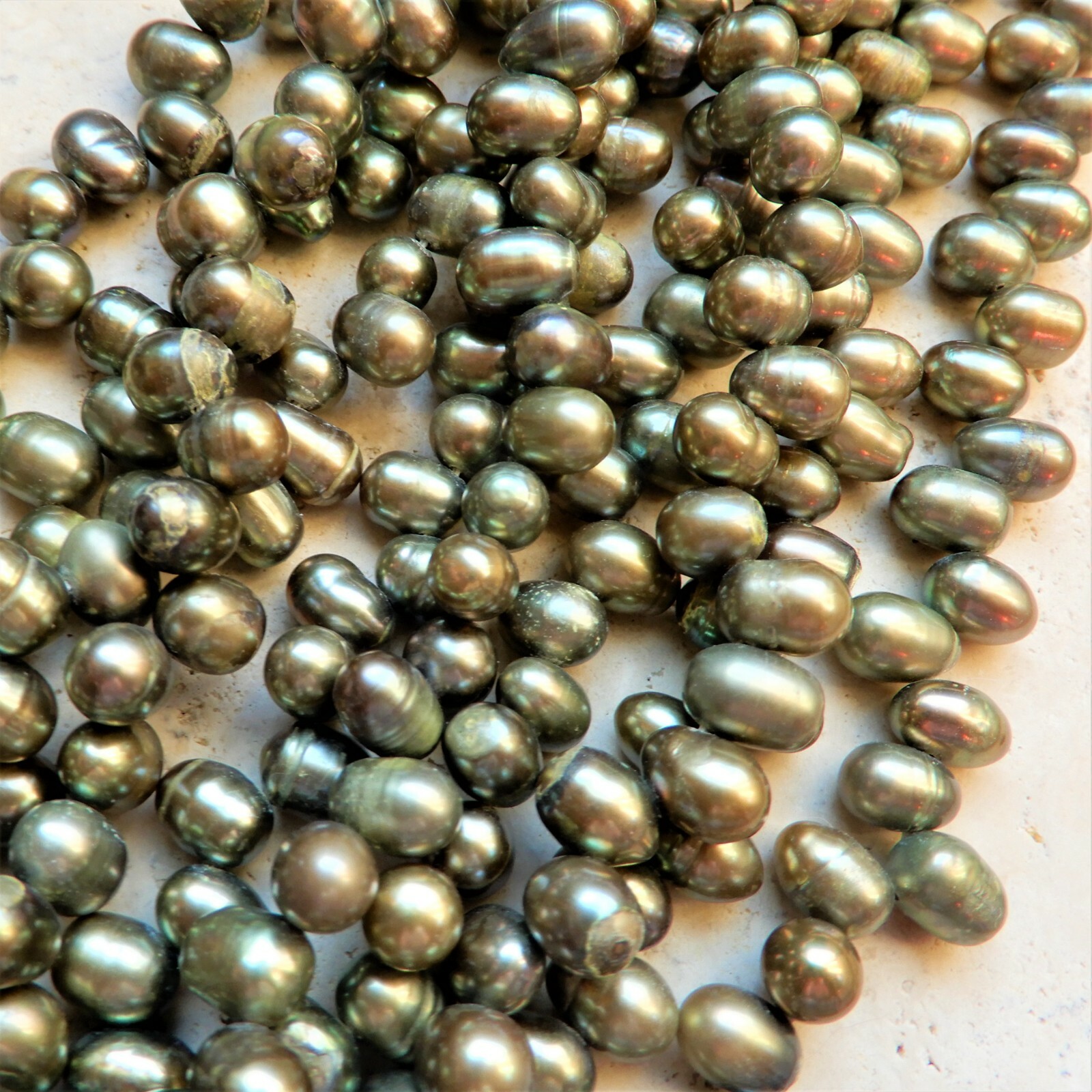 6mm x 8mm Olive Green Freshwater Pearl baroque rice top drilled Beads, 70 beads