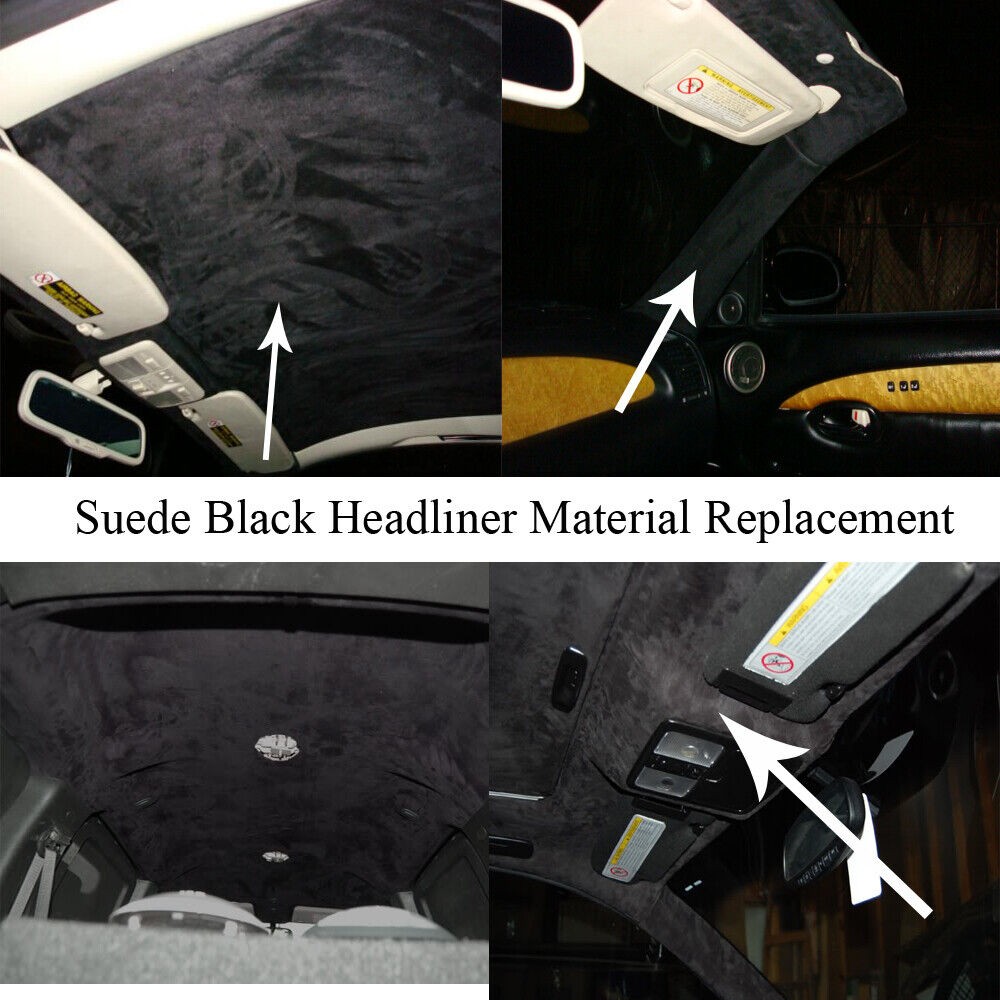 1/8″Thick Black Headliner Fabric Foam Backed Suede for Car Roof Liner Upholstery