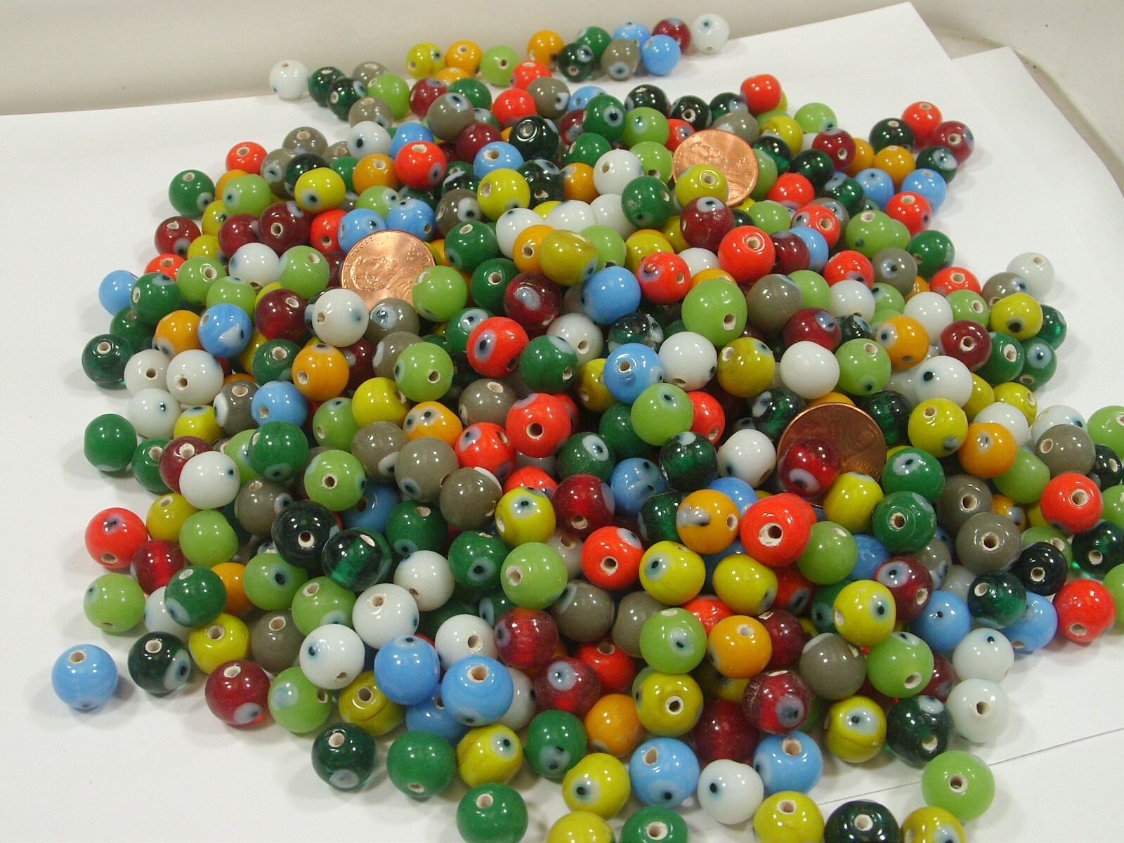 Two Pounds Multicolor Round India Handmade Evil Eye Glass Beads Bulk (RPC-15) ⭐