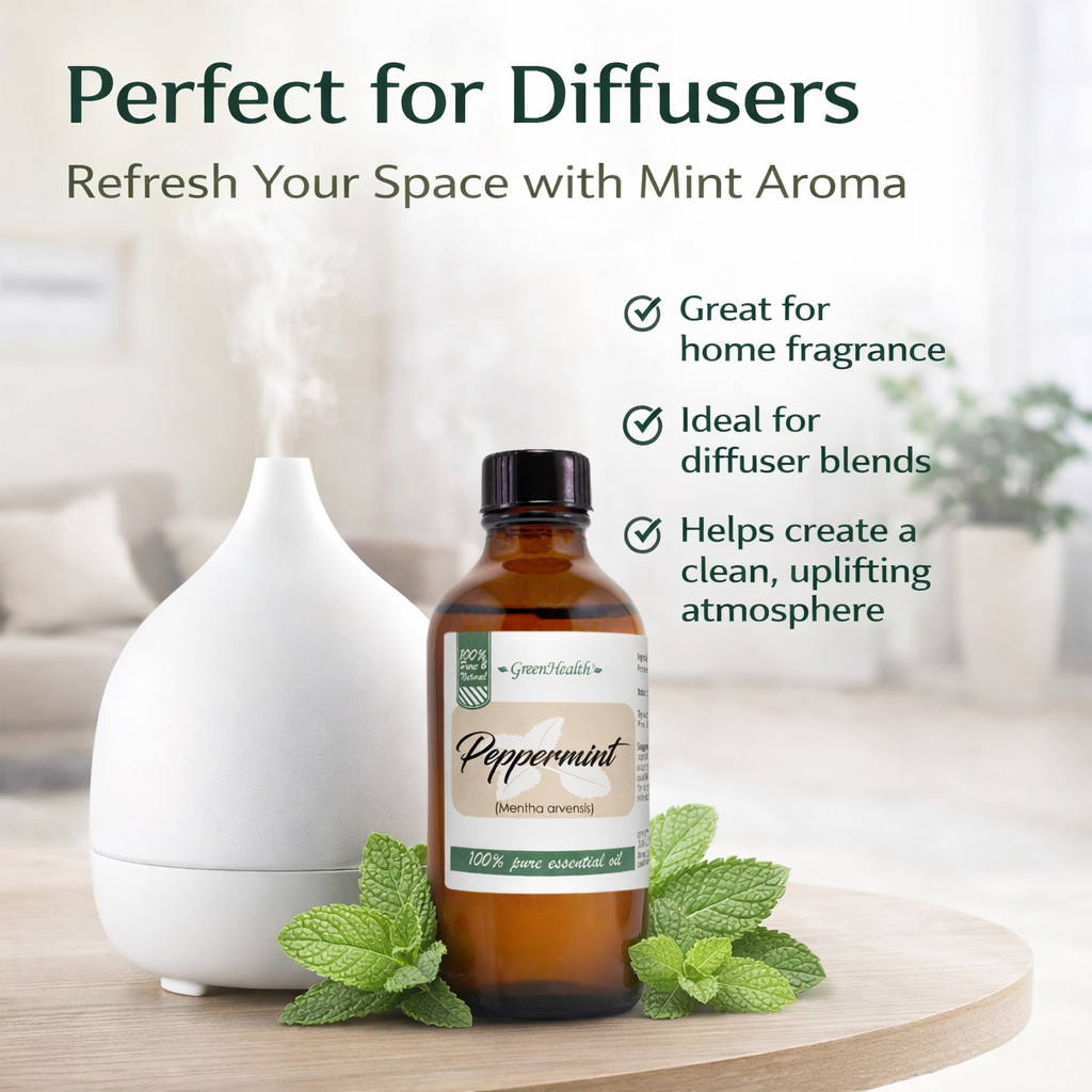Peppermint Essential Oil 4 oz Pure Natural with 3 Free Droppers – GreenHealth