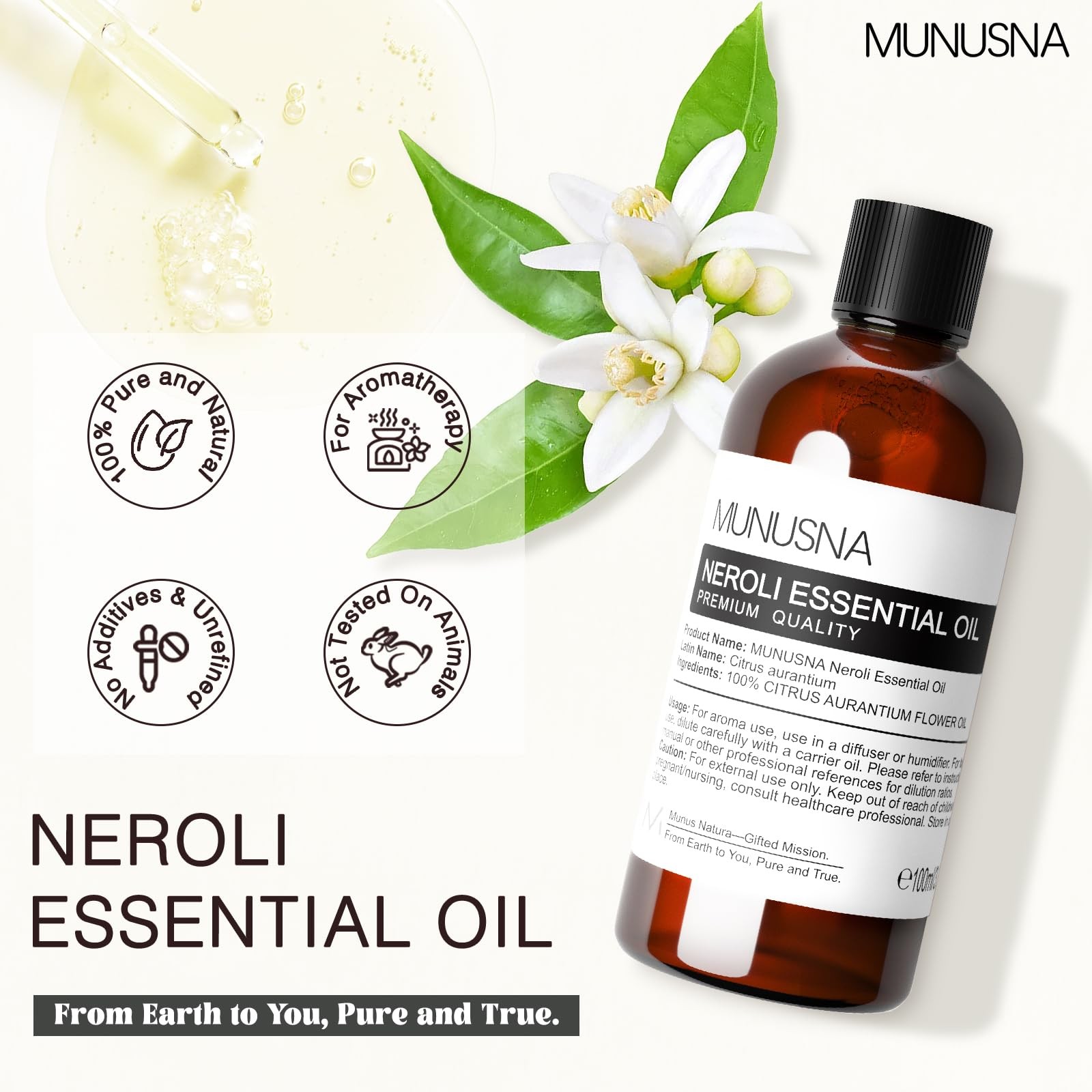 MUNUSNA Neroli Essential Oil 100ML, 100% Pure 3.38 Fl Oz (Pack of 1)