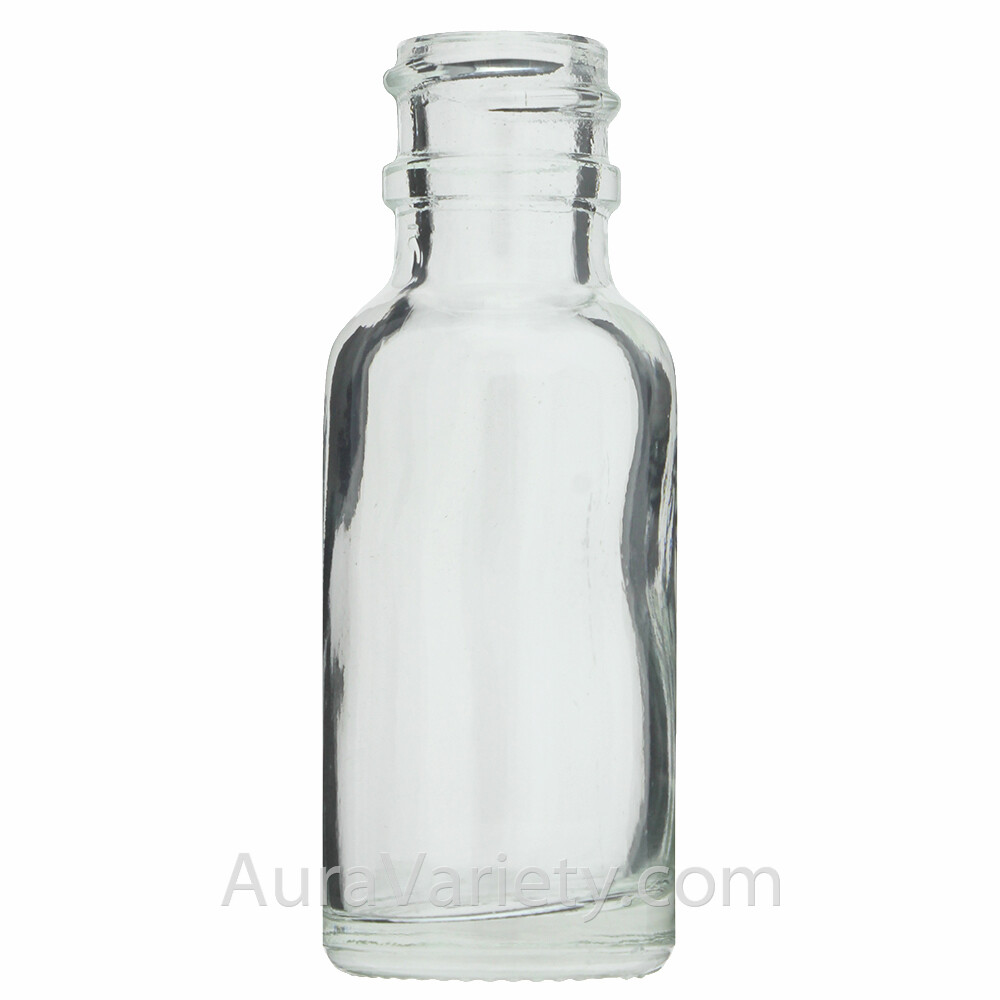 1/2 OZ 15ML CLEAR BOSTON ROUND GLASS BOTTLES WITH CLOSED CONED CAPS 12 24 72 144