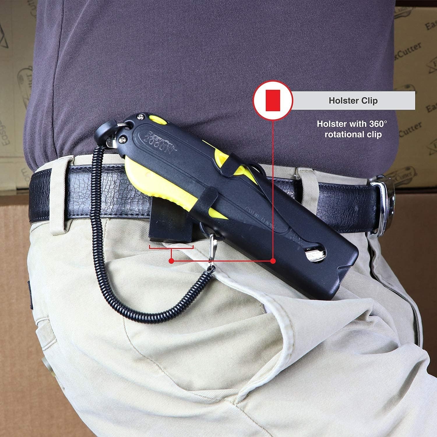 Modern Box Cutter, extra tape cutter at back Easy Cut 2000N 2 blades and holster
