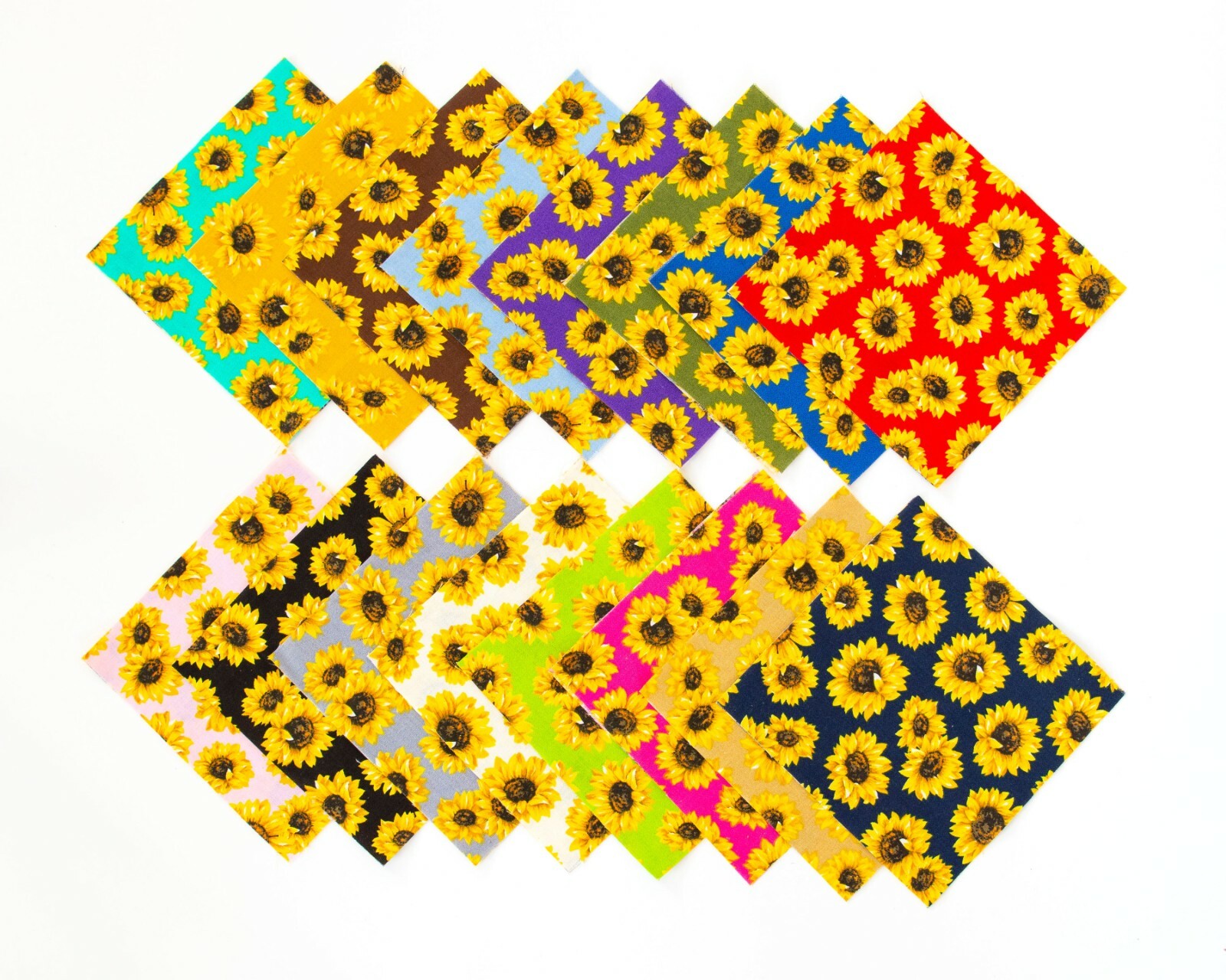 102 piece SUNFLOWERS pre cut charm pack 5″ squares 100% cotton fabric quilt