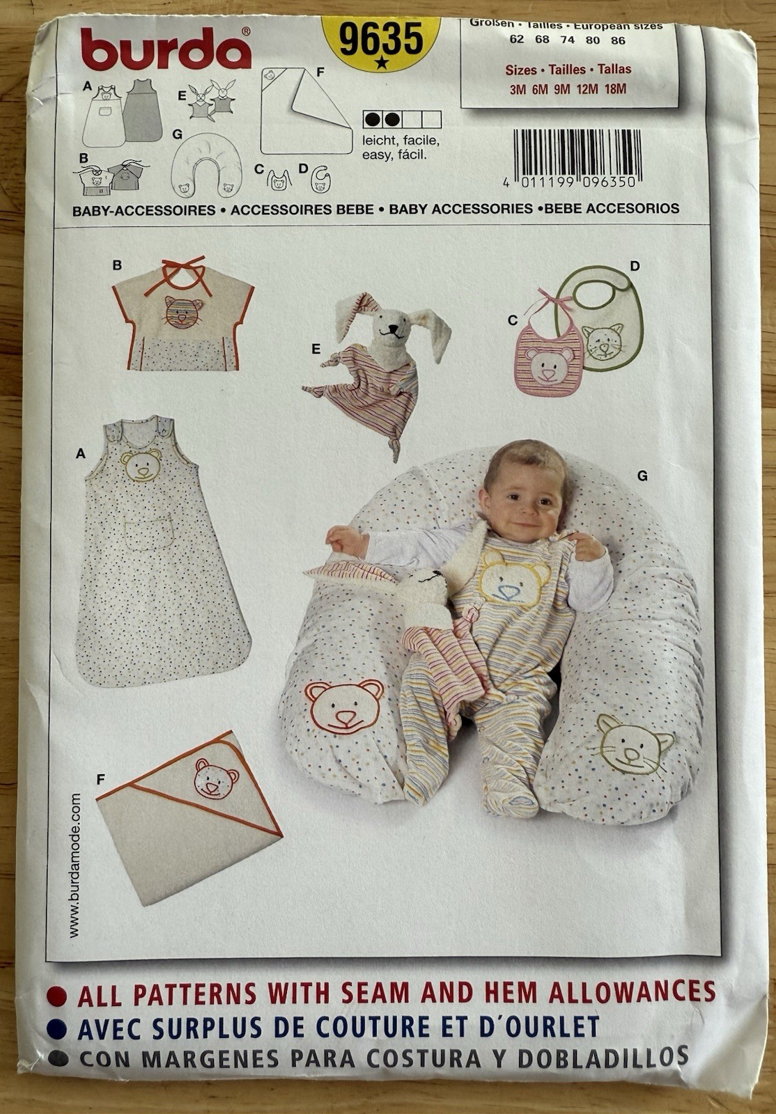 Burda Pattern 9635 Baby Accessories Size 3 Months – 18 Months Uncut FF