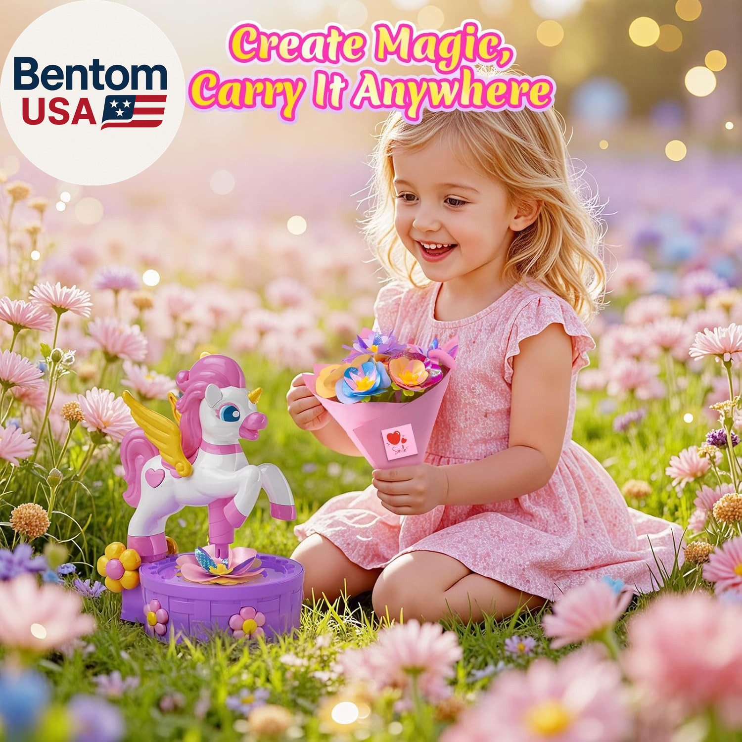 Craft Kits, Press-To-Create Flower Maker, Unicorn Toys for Girl Age 3-12, Fabric