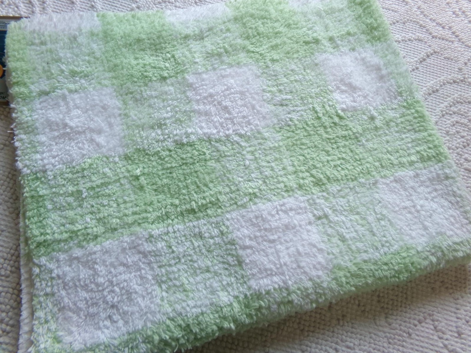 cuddly green gingham vtg terry chenille fabric soft cotton blend 19×25″