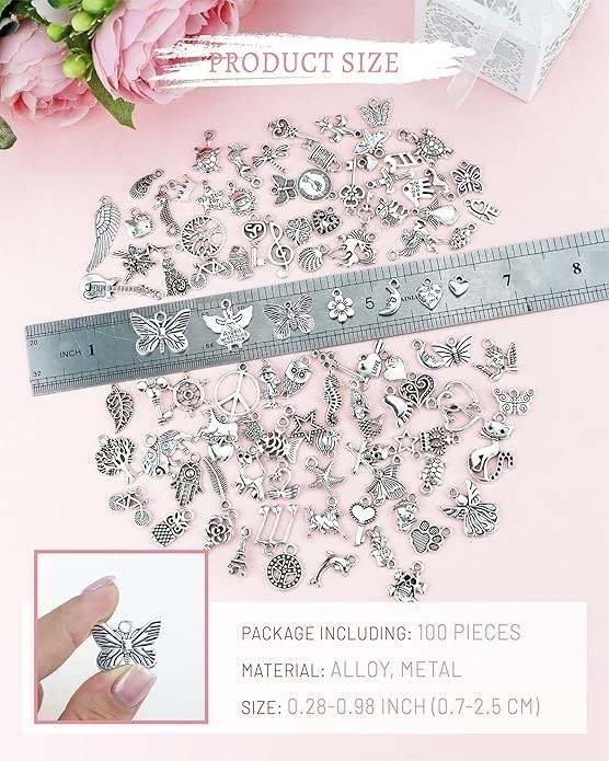 100pcs Tibetan Silver Charms Bulk Assorted Jewelry Making DIY Bracelet Pendant