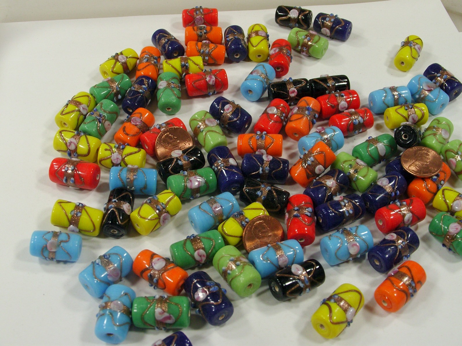 2 Pounds (12mm x 21mm) India Handmade Fancy Glass Beads Wholesale Lot (ARK-1) ⭐