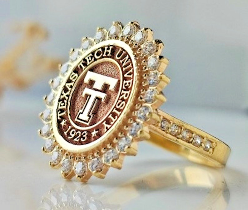 Texas Tech University 1923 Gold Plated Ring w/ CZ Stones | Alumni Graduation Jew