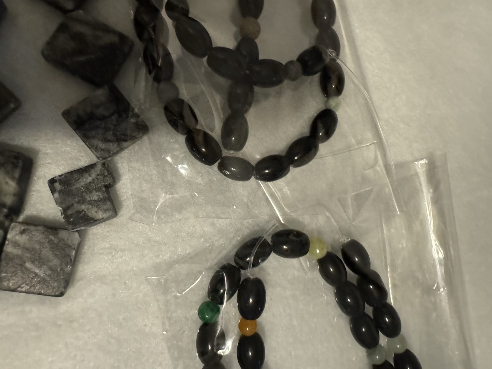 Nice Bulk Lot Of Natural Stone Black And Gray Beads; Obsidian, Marble, And More