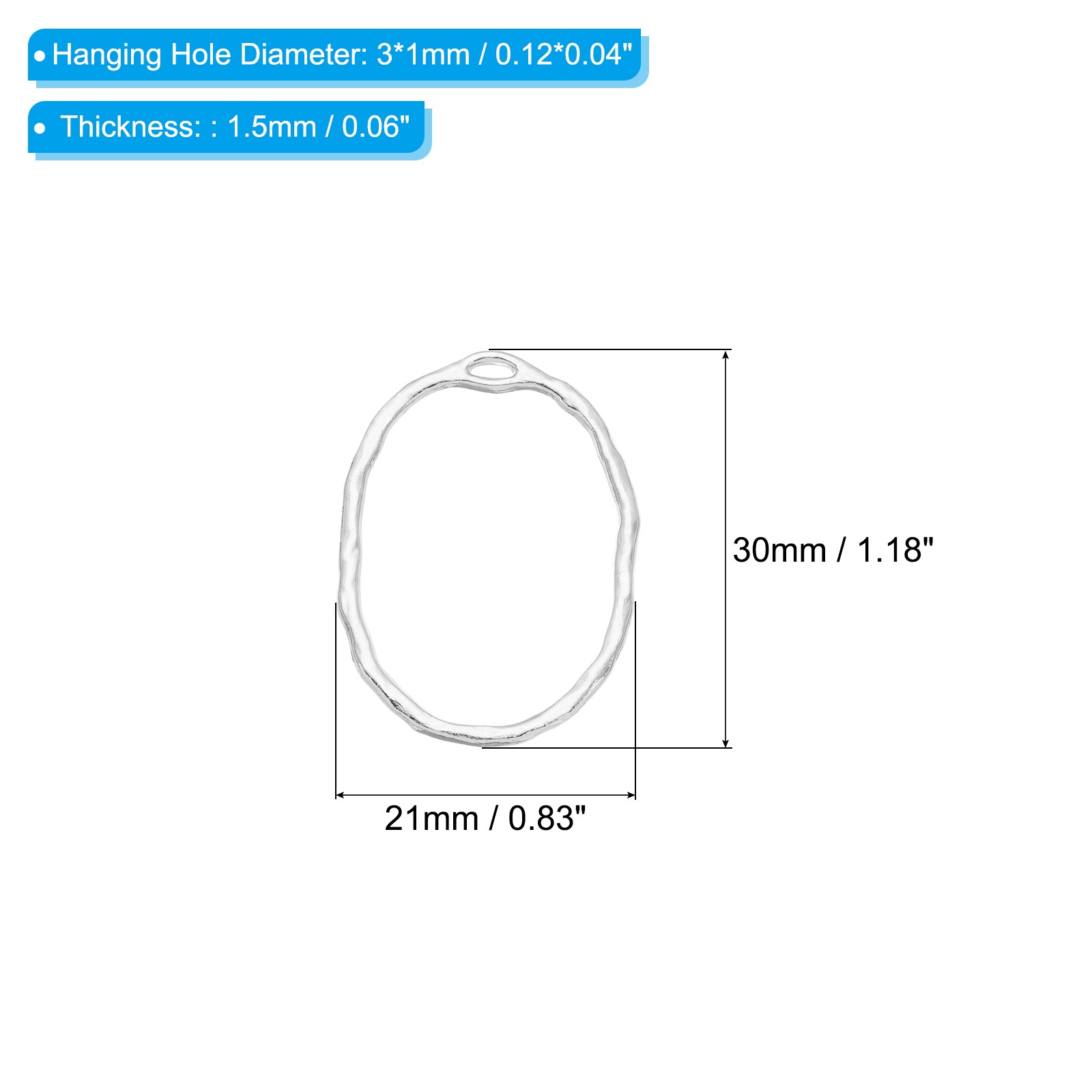 30Pcs Alloy Hollow Oval Pendants for Necklace Silver Tone