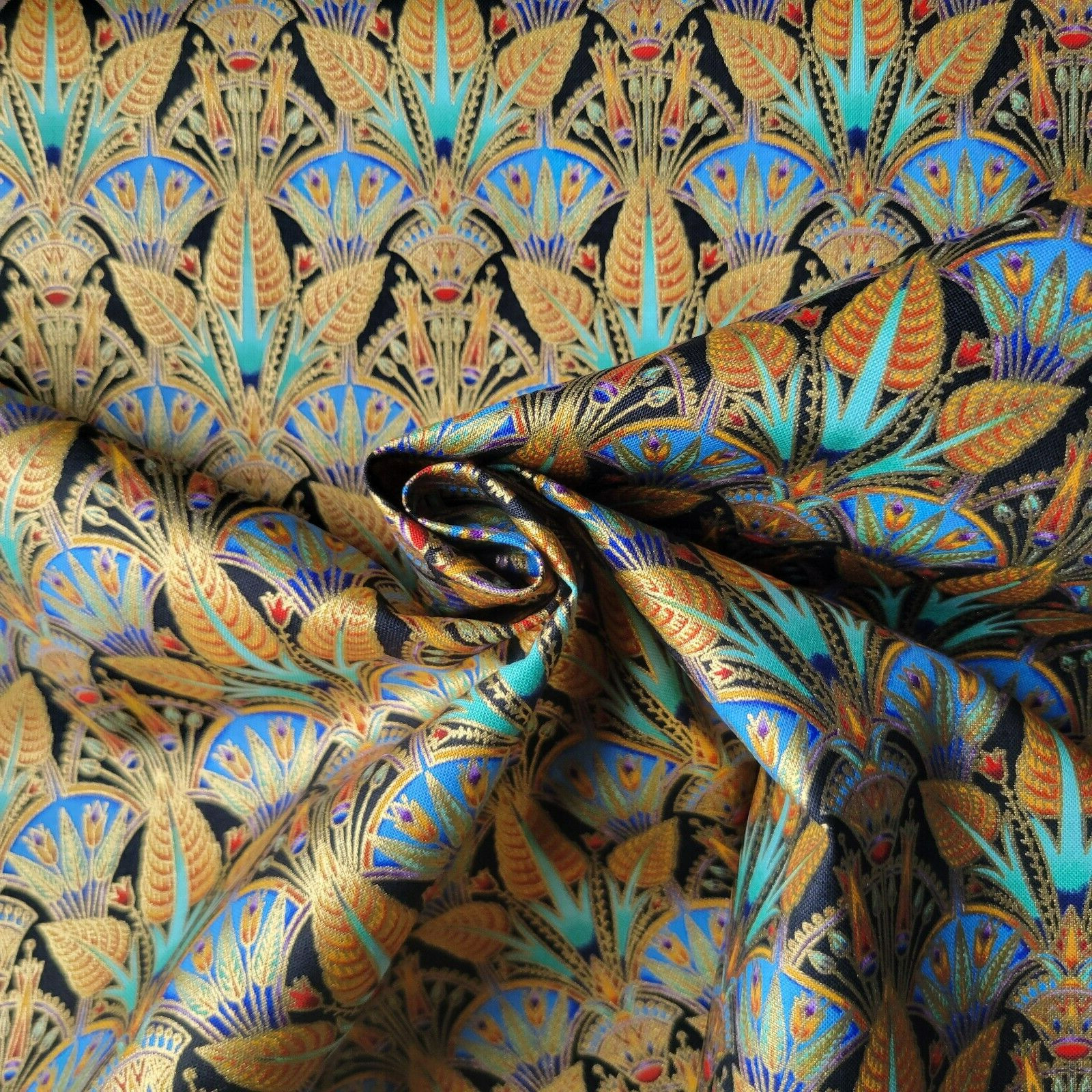 Ancient Egyptian Dense Motifs on Black, R. Kaufman Ancient Beauty Collection