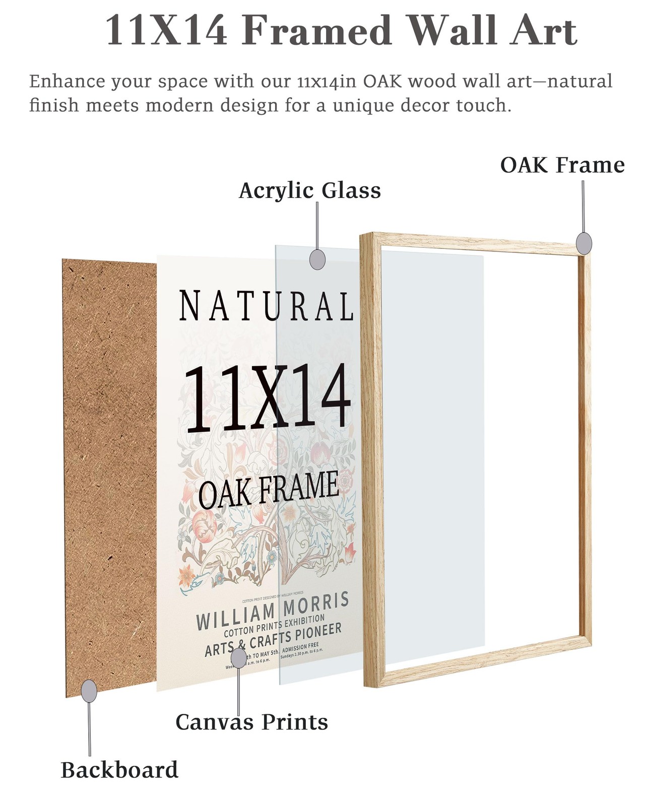 UPWOIGH 11×14 Oak Wood Picture 11.00″ x 14.00″ 1Pack, Beige Frame