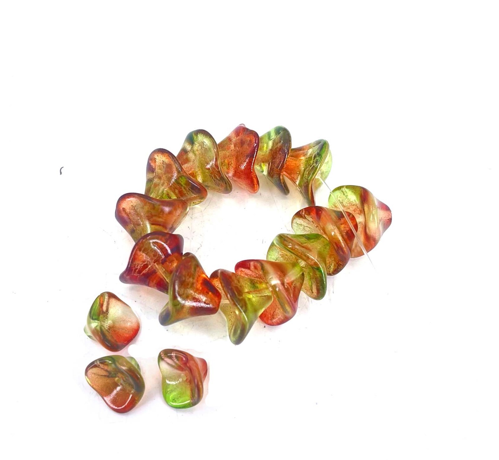 12 Czech Pressed Glass Three Petal Flower Dual Coated Peach / Pear 12x9mm