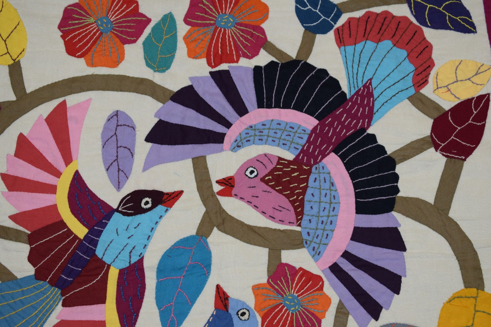 Egyptian Khayamiya Patchwork Wall Hanging Tapestry Maroon Peacock Floral