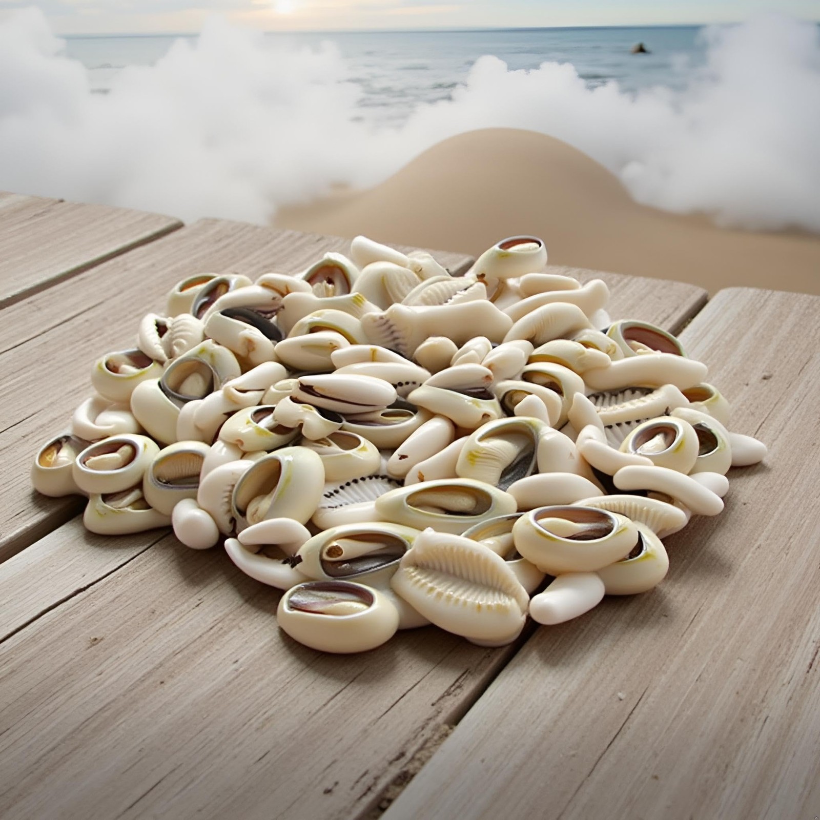 100 Pcs White and Lvory Natural Cowrie Shells Beads 0.12 Inches, White, Ivory