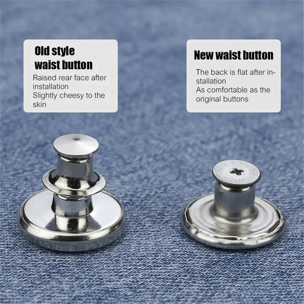 Jeans Buttons 10p No Sew Removable Metal Jeans Button Replacement w/Screwdriver