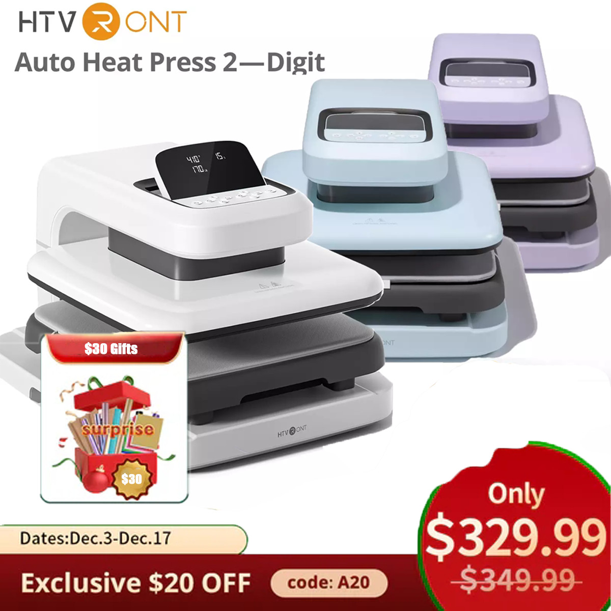 HTVRONT Auto Heat Press 2-Digit 15×15 for T Shirt Printing Adjustable Pressure