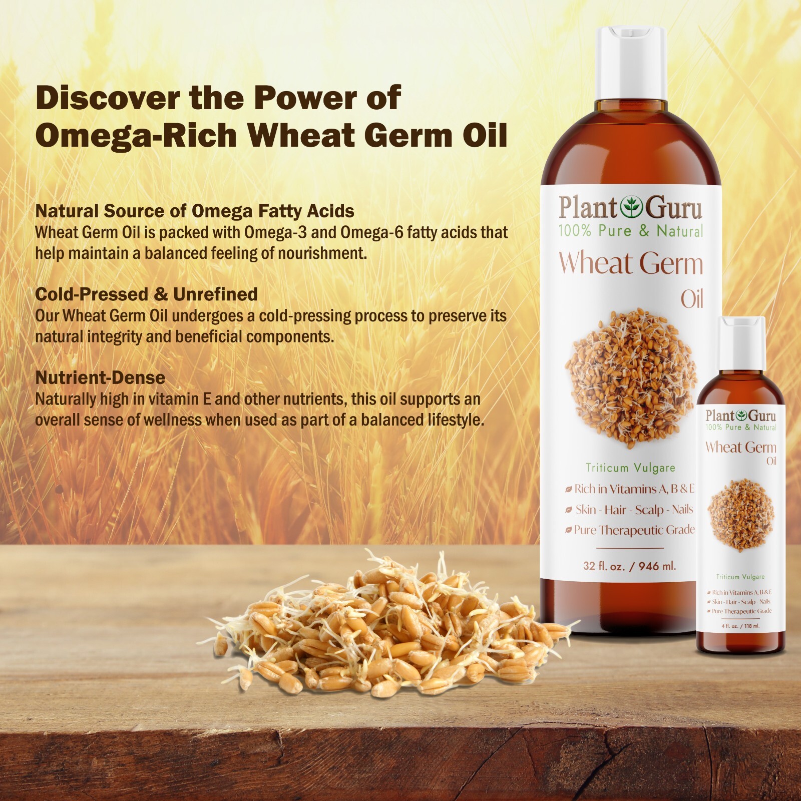 Wheat Germ Oil Cold Pressed Unrefined 100% Pure Natural Raw