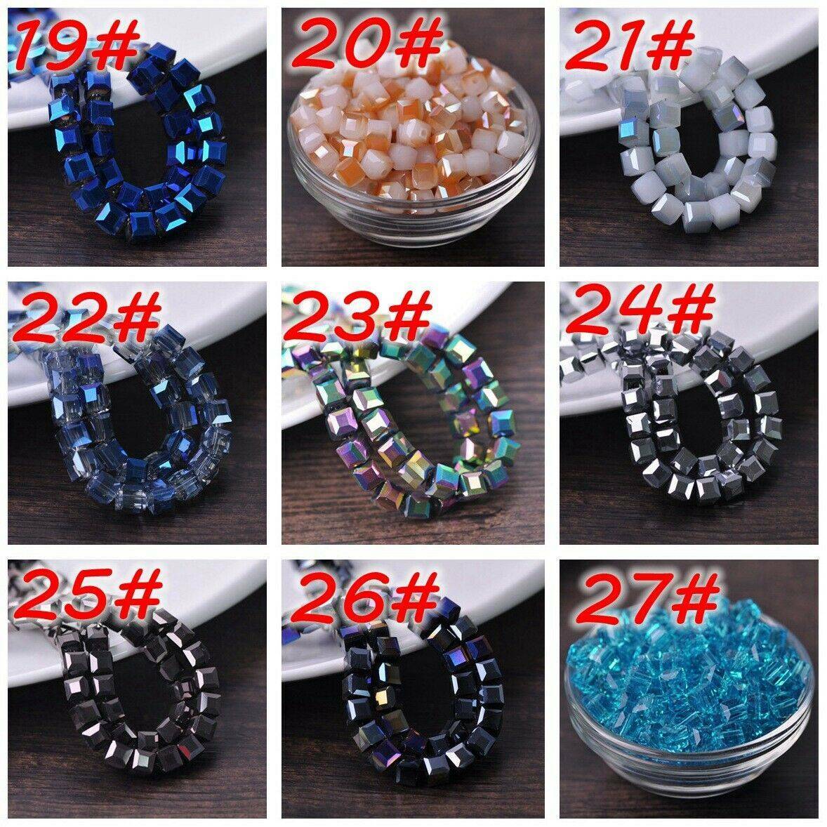 3mm 4mm 6mm 8mm 10mm 14mm Crystal Glass Cube Faceted Loose Crafts Beads Lot