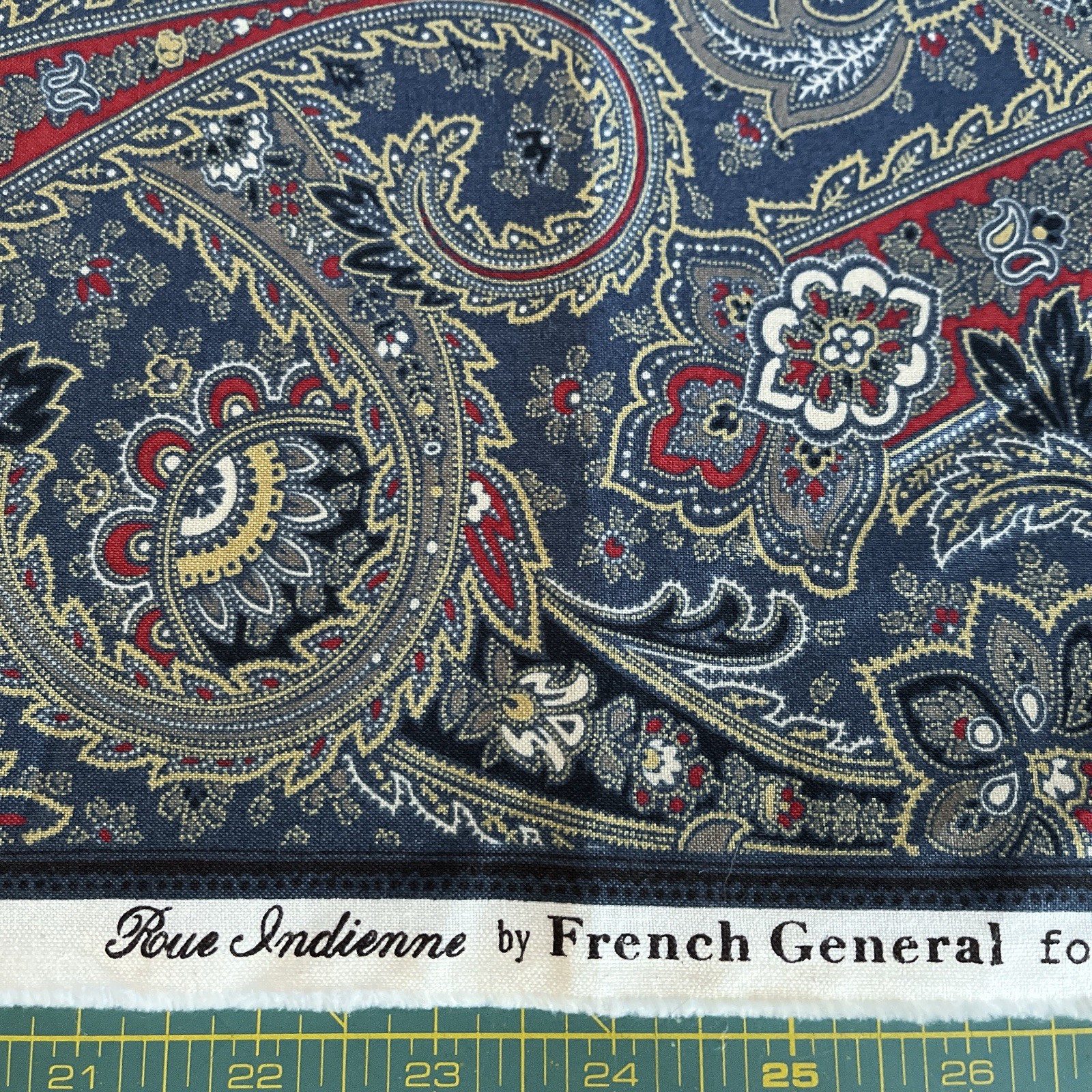Roue Indienne Navy Blue Red Tan Floral Paisley French General BTY