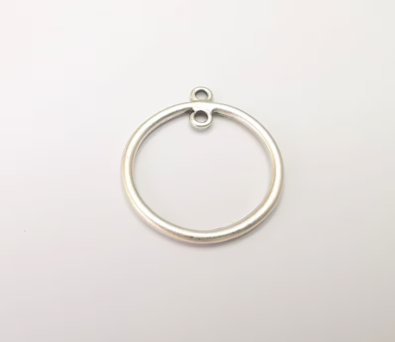5 Pcs Hoop Circle Connector Charms Findings Antique Silver Plated (29mm) G28842