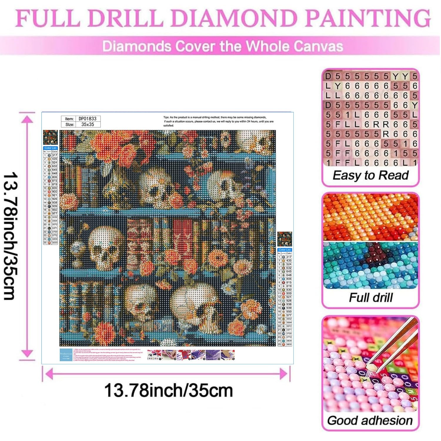 Bookshelf Diamond Art Kits for Adults,5D Skull Diamond Painting DIY Diamond A…