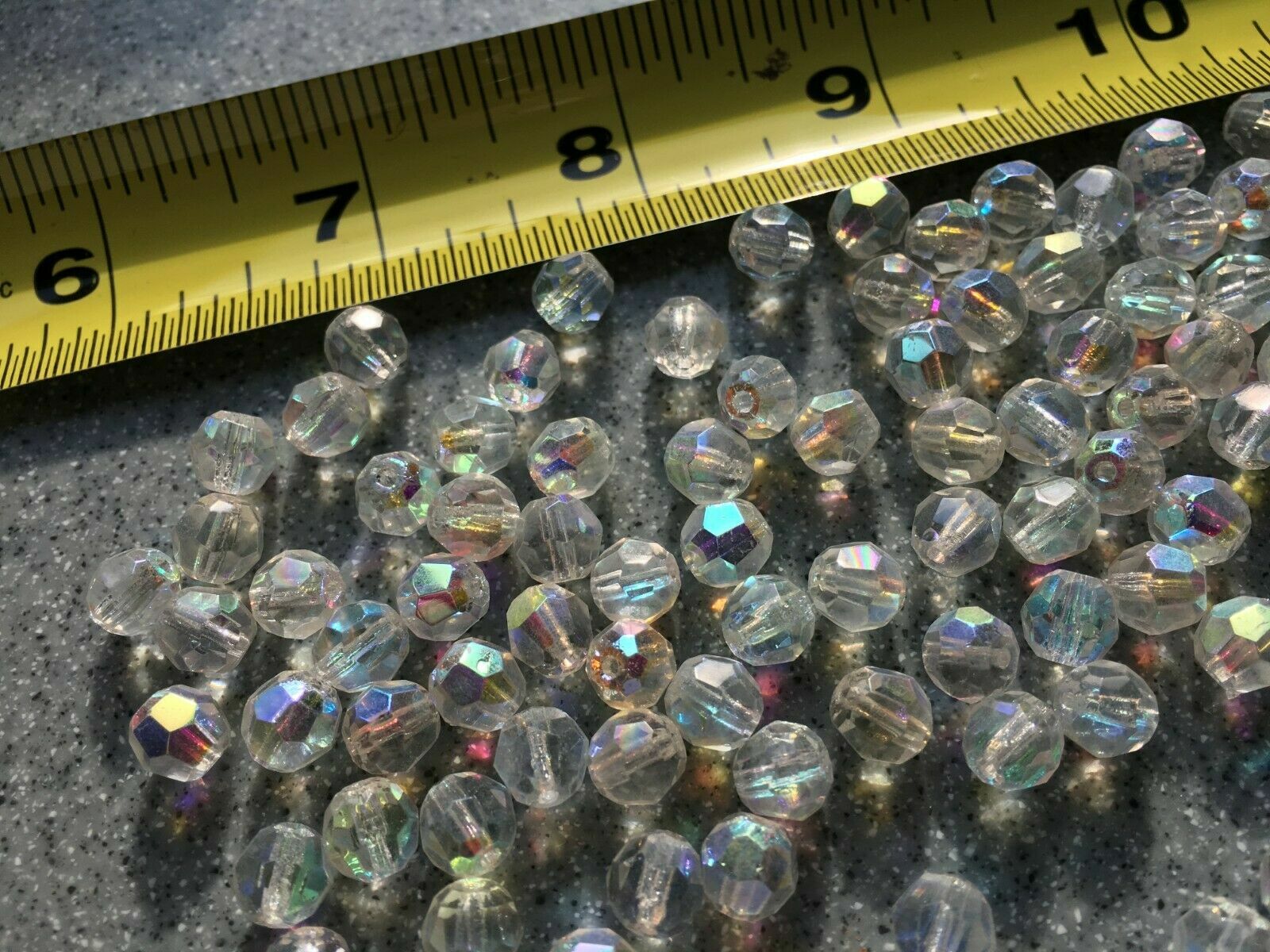 1000 Aurora Borealis 7MM Vintage Cut Glass Crystal Rosary, Jewelry Beads AB