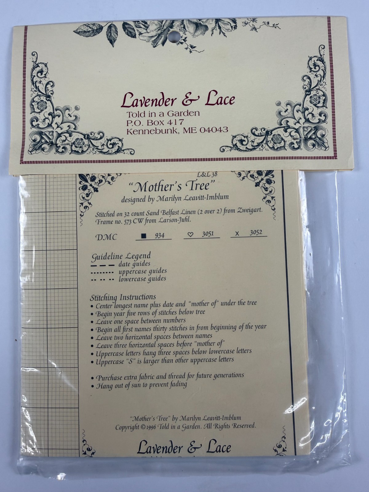 Lavender & Lace Mother’s Tree Marilyn Leavitt-Imblum Cross Stitch Chart Pattern