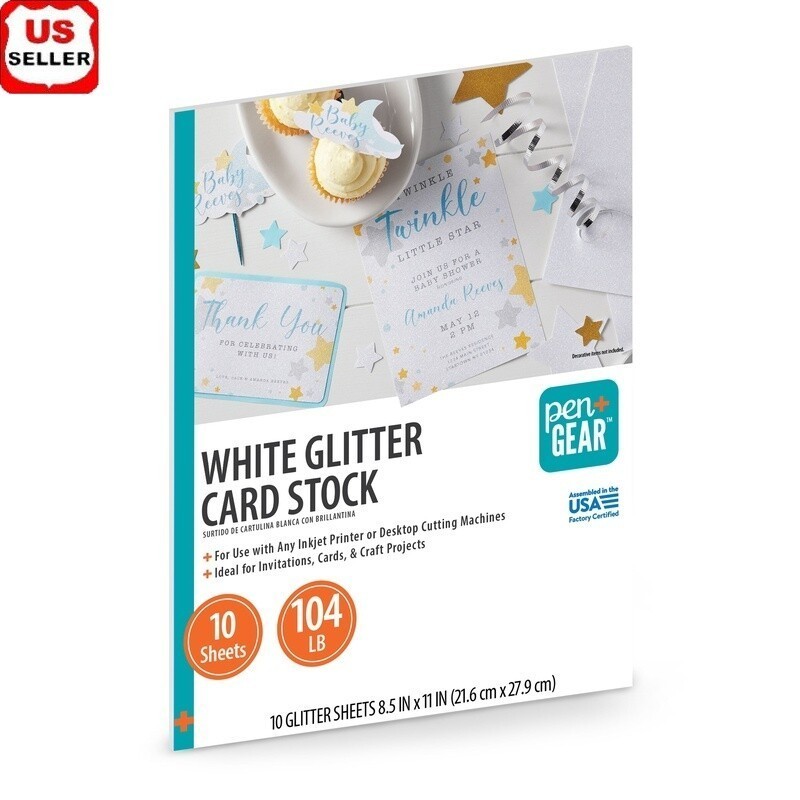 White Glitter Card Stock 104 lb 10 Sheets Premium Quality Crafting Printing New