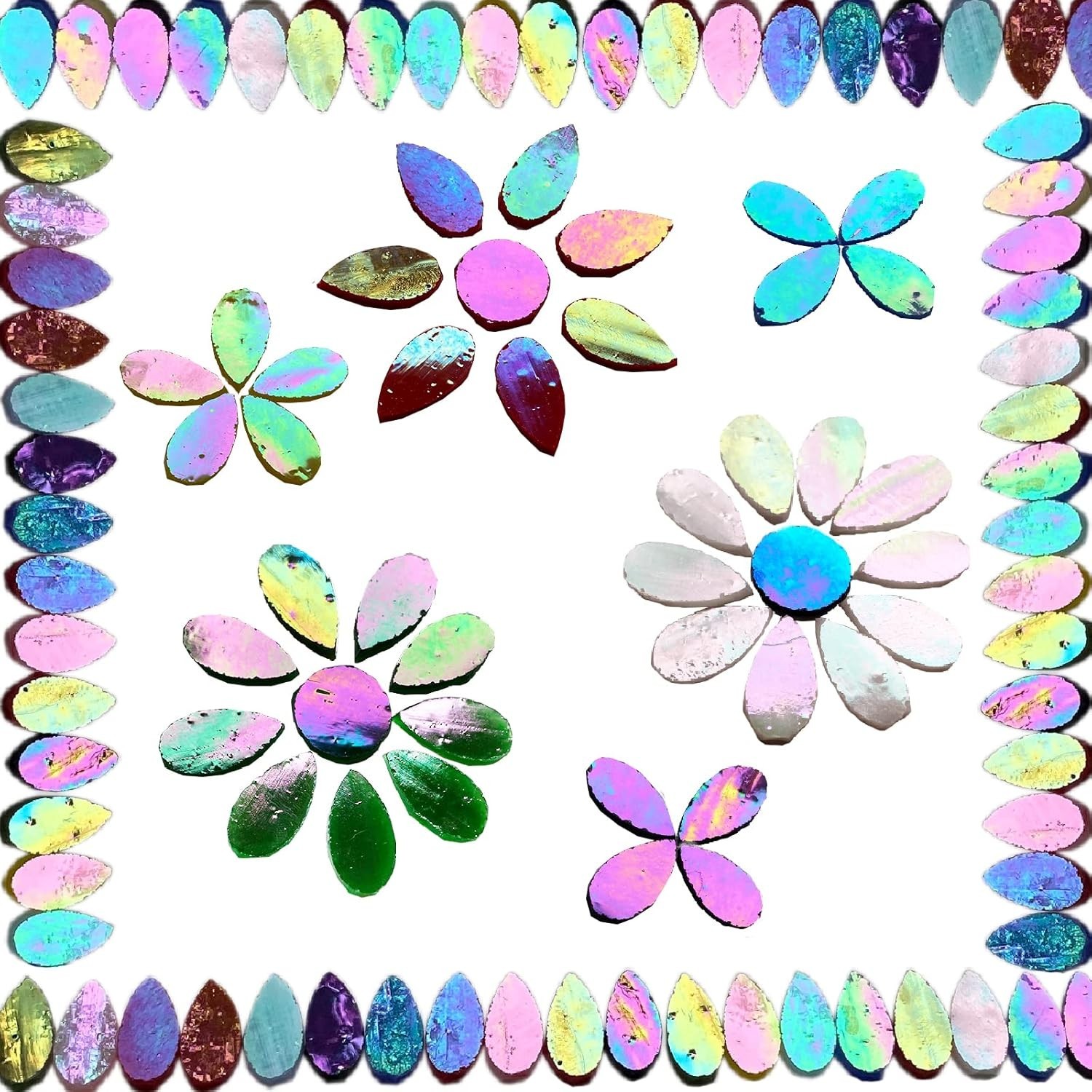 120 Pcs Iridescent Mixed Colors Petals Mosaic Tiles for Crafts, Hand Cut Stained