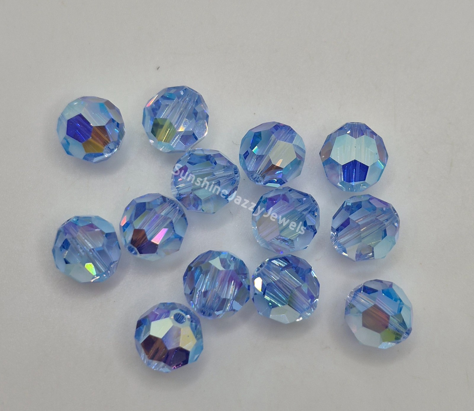 6pc Swarovski Crystal Light Sapphire AB2X 8mm Faceted Round 5000 Beads