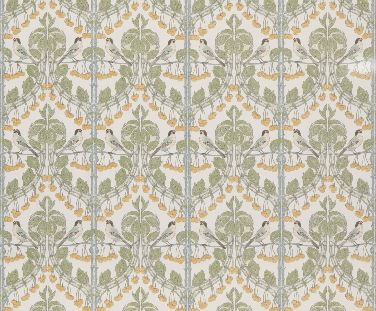 GP & J BAKER CURTAIN FABRIC DESIGN Birds & Cherries 5.8 METRES AQUA 100% COTTON