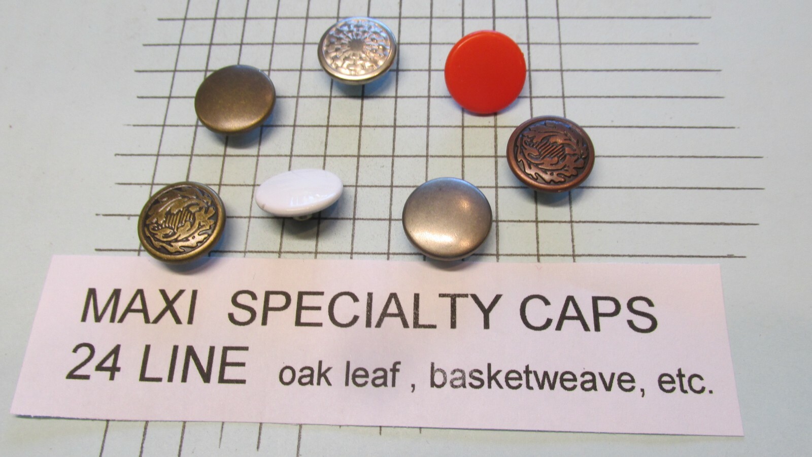 MAXI SNAP SPECIALTY CAPS oak leaf – basketweave – 24 line special finishes USA