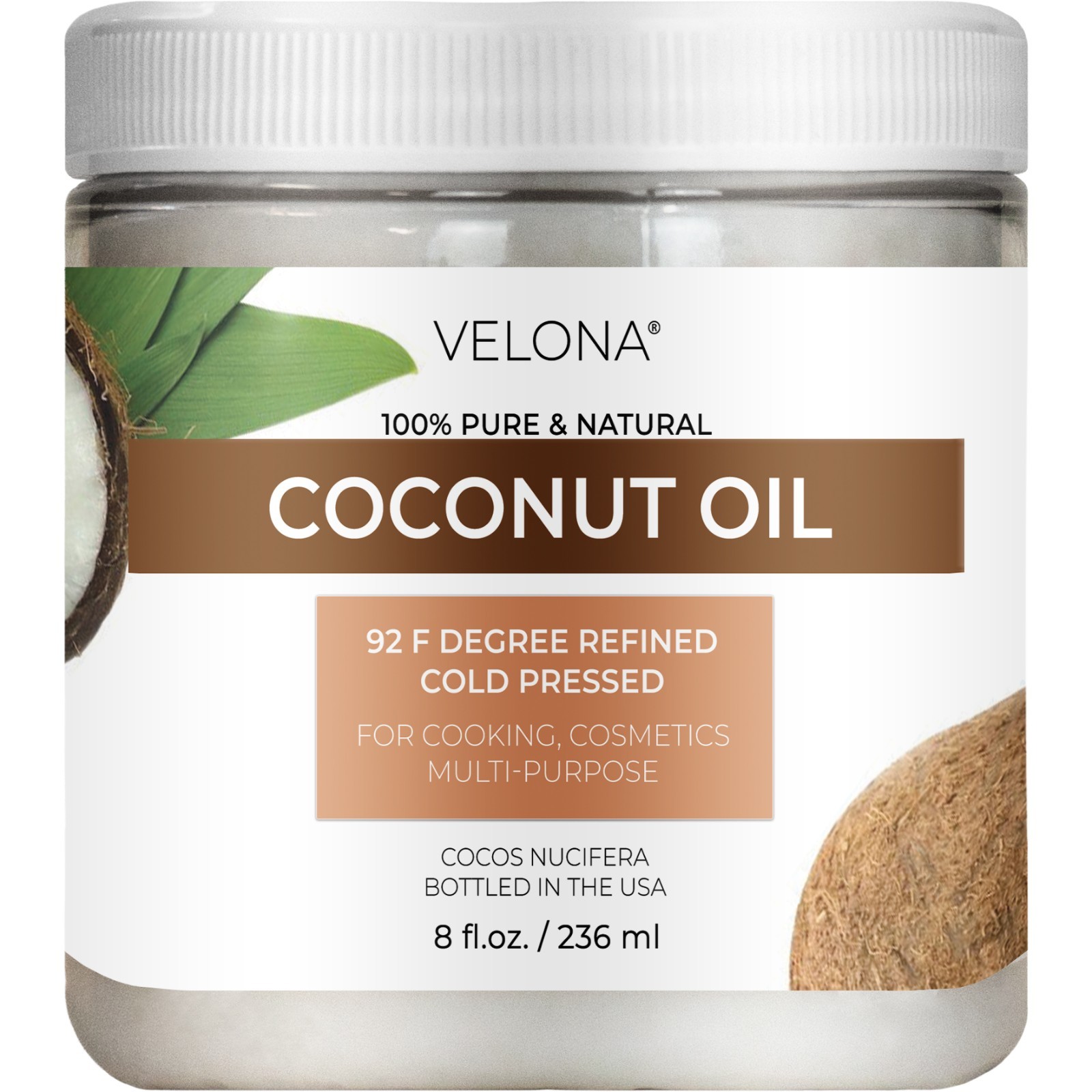 Coconut Oil 92 Degree by Velona – 2oz-7lb in jar Refined Cold pressed Skin Body