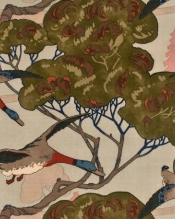 MULBERRY CURTAIN/UPH FABRIC ‘FLYING DUCKS VELVET – SKY’ 4 METRES VELVET
