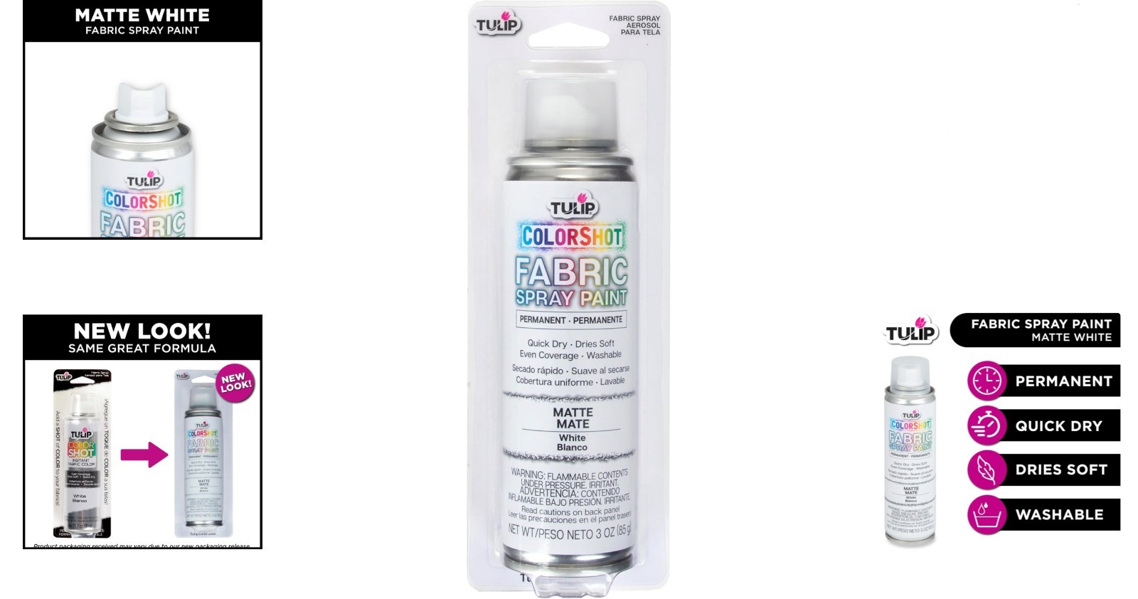 ColorShot Washable Fabric Spray Paint, Matte White – 3oz for Easy DIY Projects